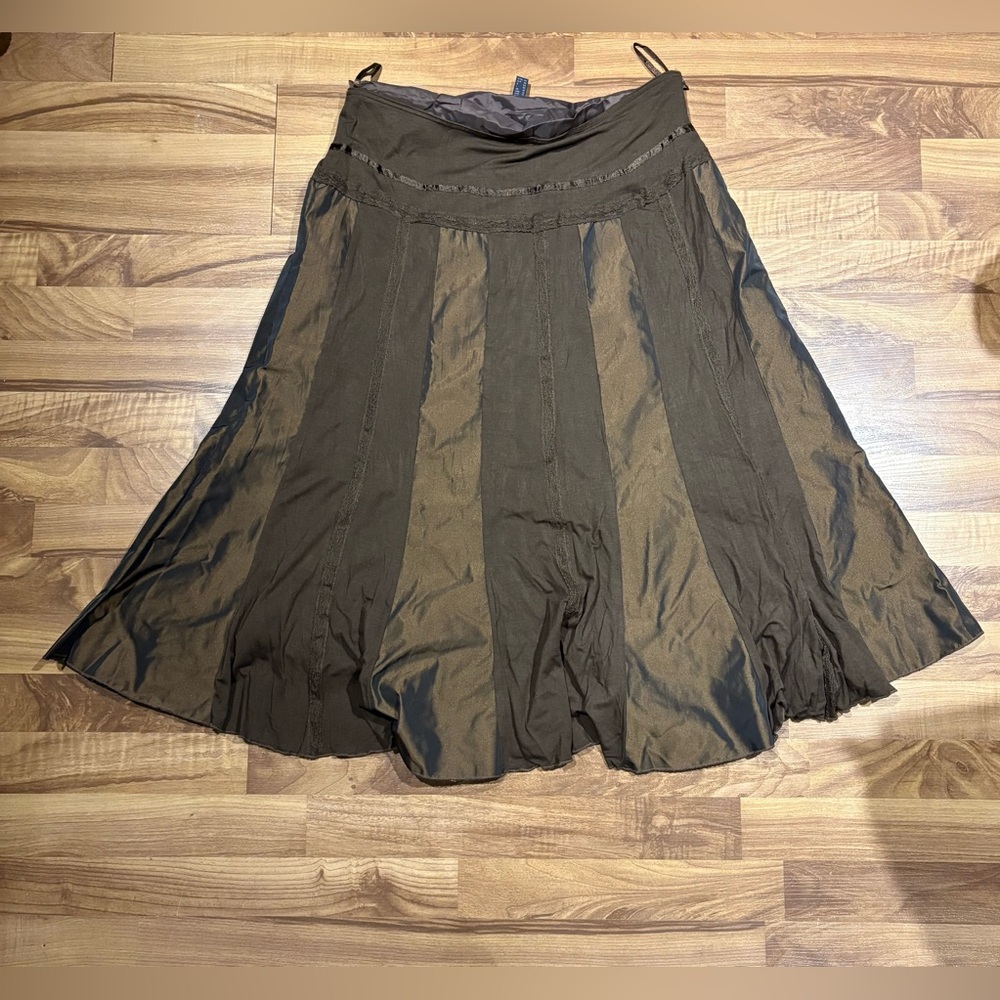 Kapalua Panelled Two-Tone Flowy Midi Skirt Boho Earthy Size 12 Brown Fairycore